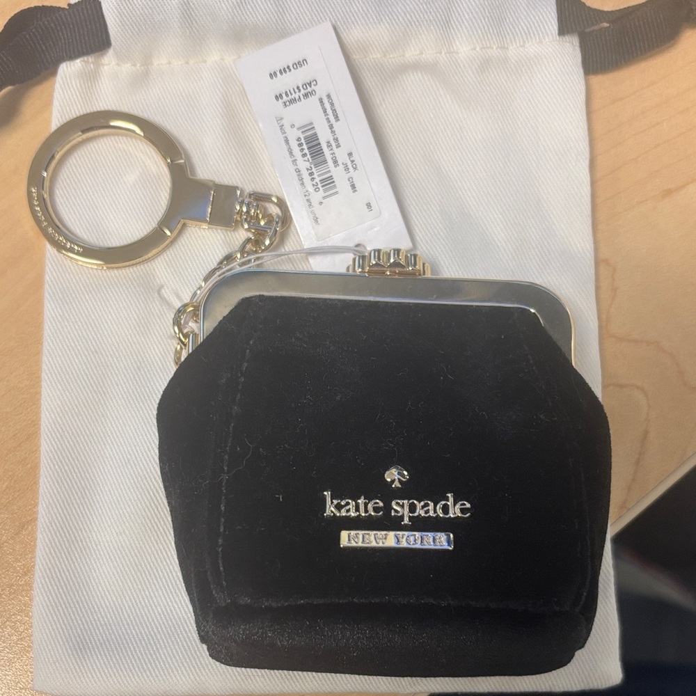 Kate Spade Black Velvet Pouch with Gold Keychain